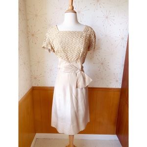 Vintage 60s Cream Cocktail Dress XL